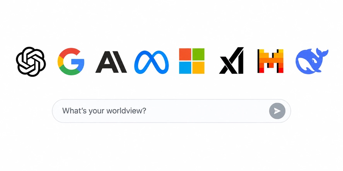 Logos of major AI models above a chat box that asks, What's your worldview?